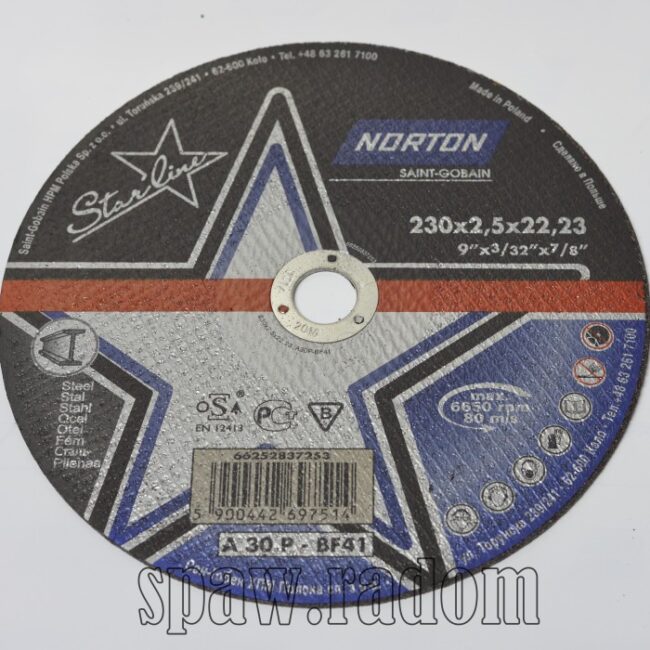 Tarcza do cięcia metalu Starline 230x2.5x22.23 NORTON (N0027) - zdjecie numer 1