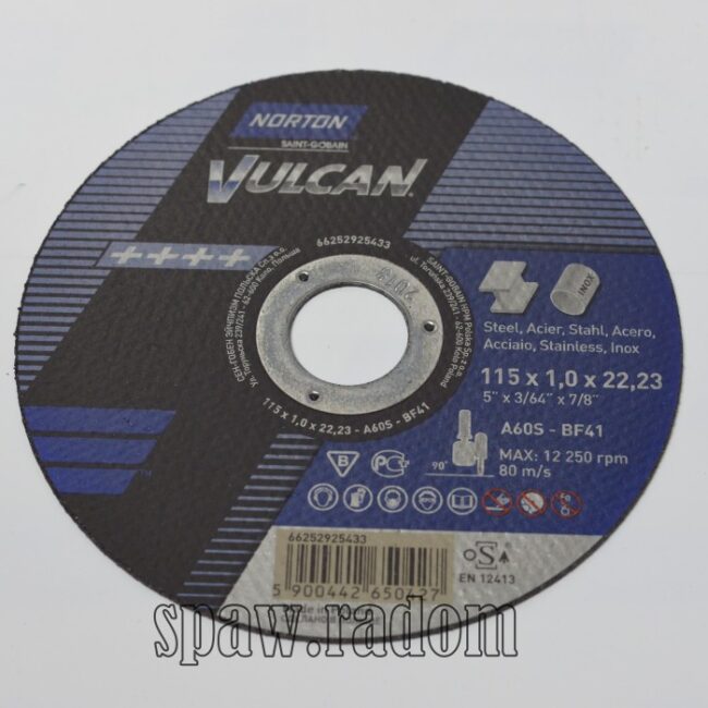 Tarcza do cięcia metal/inox Vulcan 115x1.0x22.23 NORTON (N0046) - zdjecie numer 1