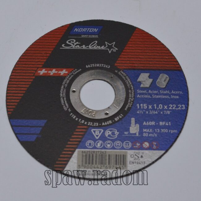 Tarcza do cięcia metal/inox Starline 115 x 1.0 x 22.23 NORTON (N0045) - zdjecie numer 1