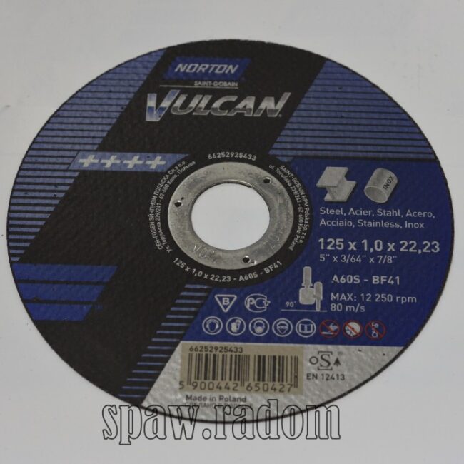 Tarcza do cięcia metal/inox Vulcan 125x1.0x22.23 NORTON (N0049) - zdjecie numer 1